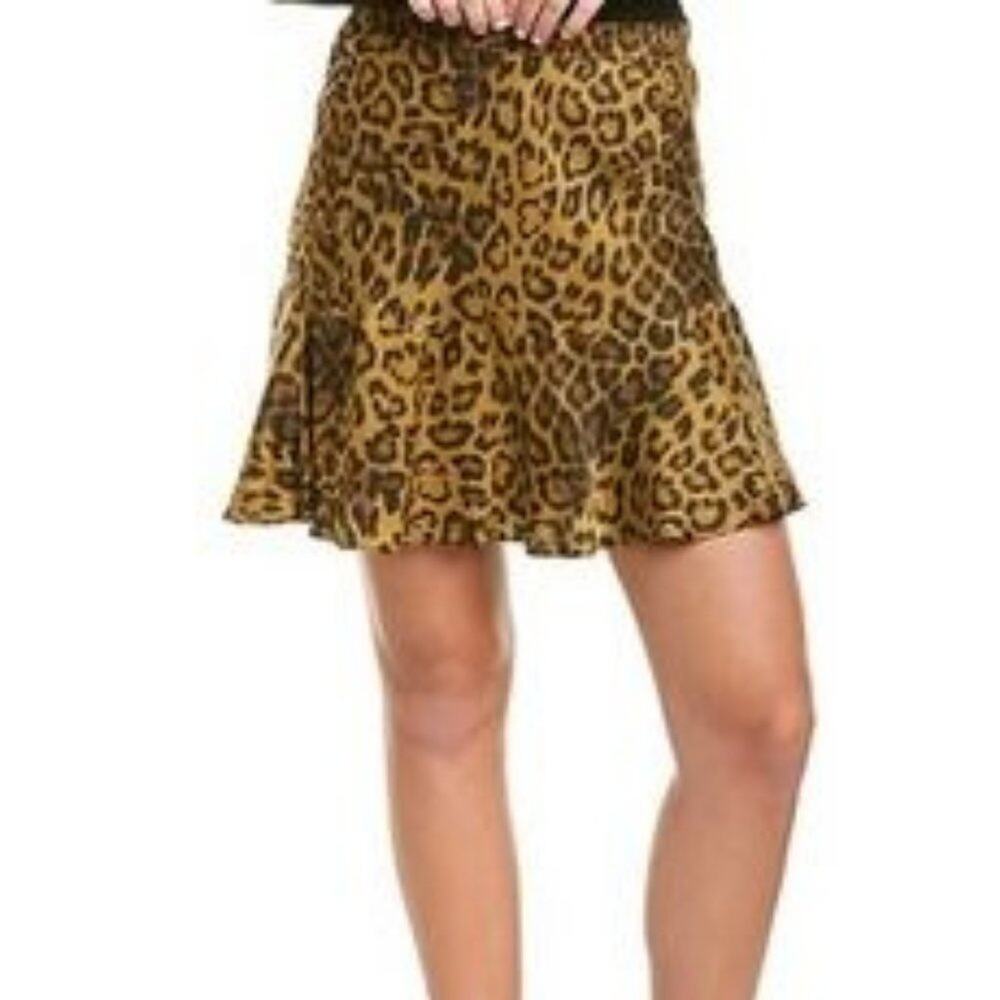 Nation LTD Claire Mini Skirt Leopard Print Ruffle Hem Size Medium NWOT